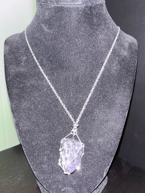 Purple Dalmatian stone changeable cage Necklace
